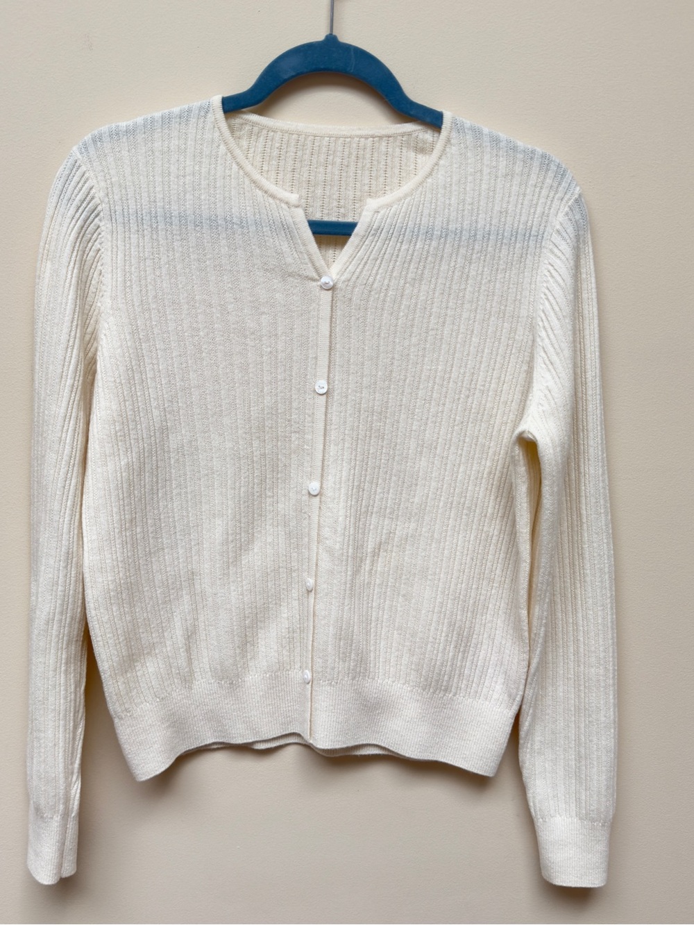 Cream Ribbed with gold and silver threads Button-Front Women's Sweater